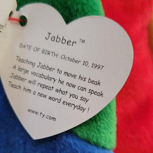 Ty Beanie Babies *RARE ERROR STAMP* Jabber Parrot Bird 1997 (Retired) - Picture 6 of 16
